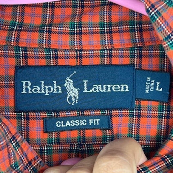 Ralph Lauren Orange plaid classic fit long sleeve button down shirt size Large - Picture 5 of 5